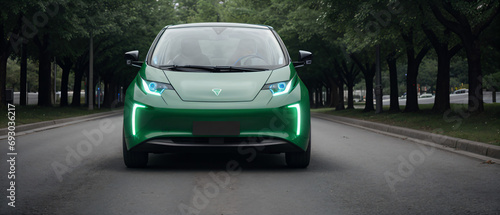Electric car running on the road. 