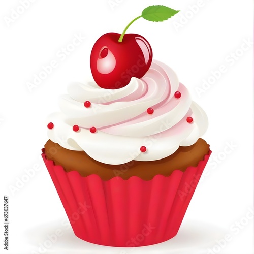 cartoon cherry cupcake with vanilla cream 