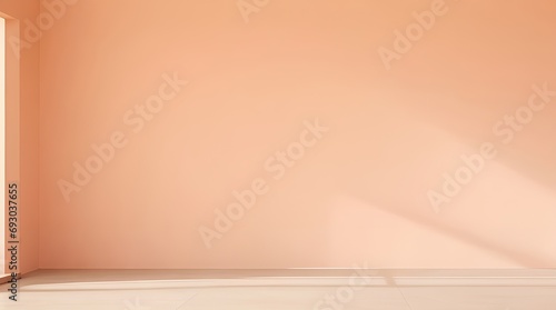 An empty space in light salmon tones with light and shadow on the wall and floor for design or creative work, Wall wallpaper, Generative AI, Generative, AI