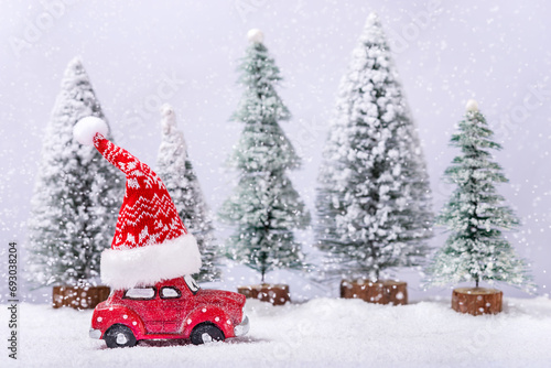 Toy car with Santa hat