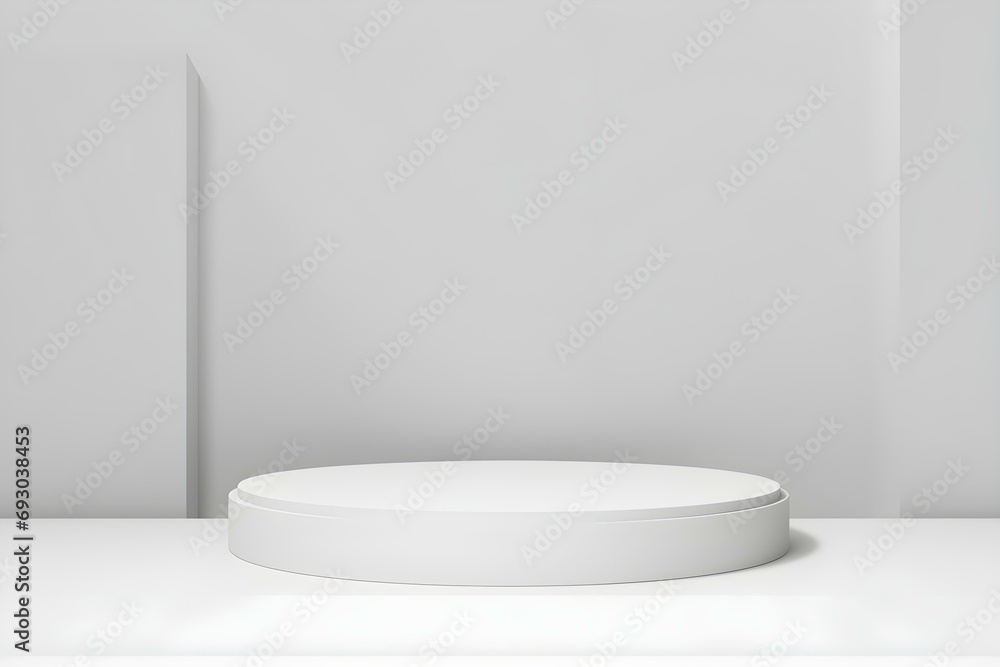 Abstract White Geometry Shape Background. Podium Minimalist Mock Up Scene. 3d Rendering.