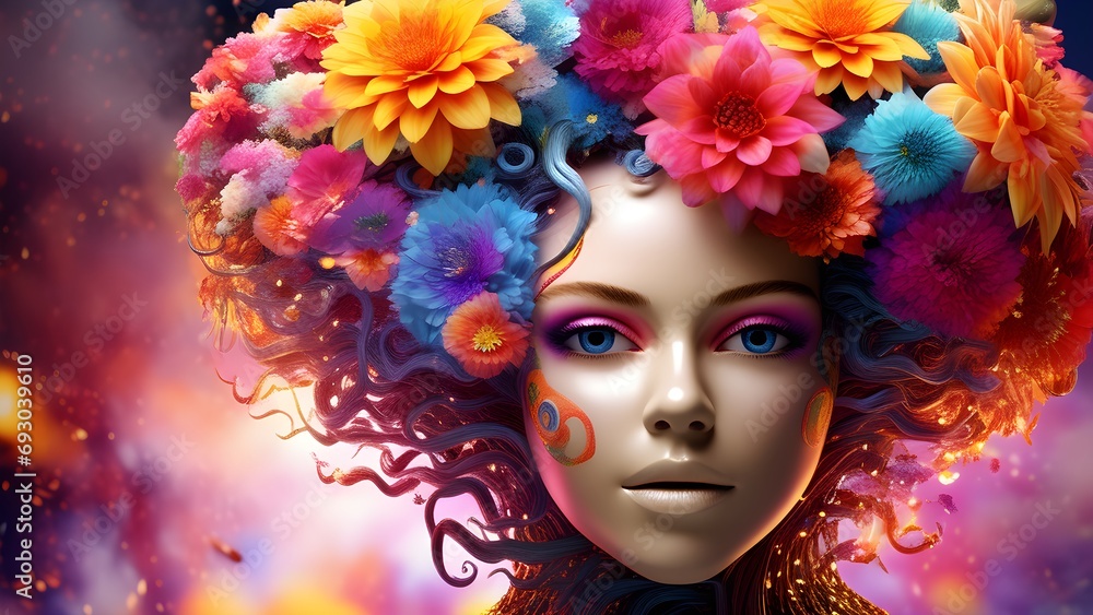One flower pot vivid colors. Pheonix Flower head. Beautiful flowers head. Generative AI. One flower pot vivid colors. Pheonix Flower head. Beautiful flowers head. Generative AI.