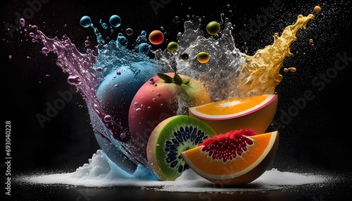 Fruit mix in water splash photo
