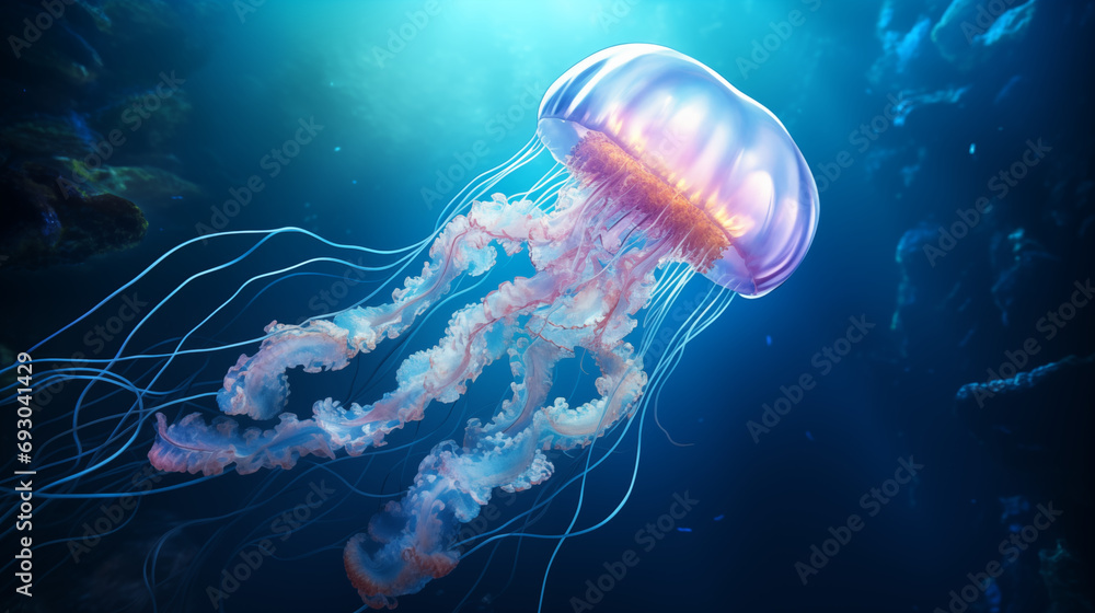 Jellyfish Swimming in a Blue Aquarium Jellyfish Swimming in a Blue Aquarium