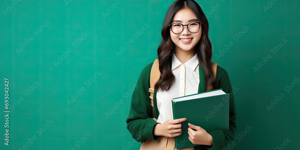 A diligent Asian college student with a folder, immersed in studying for exams at the university. A diligent Asian college student with a folder, immersed in studying for exams at the university.