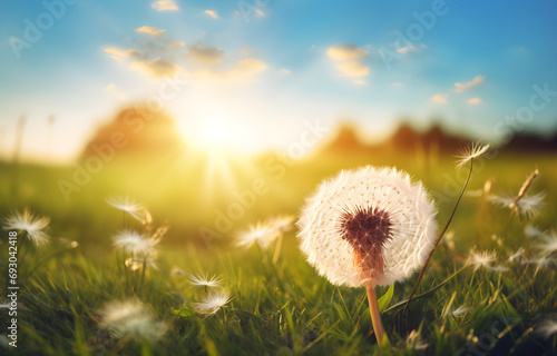 dandelion flower heart shape over nature blurred background summer day