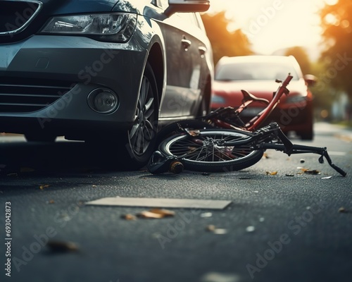 accident involving a car and a bicycle, road safety, compliance with traffic rules photo