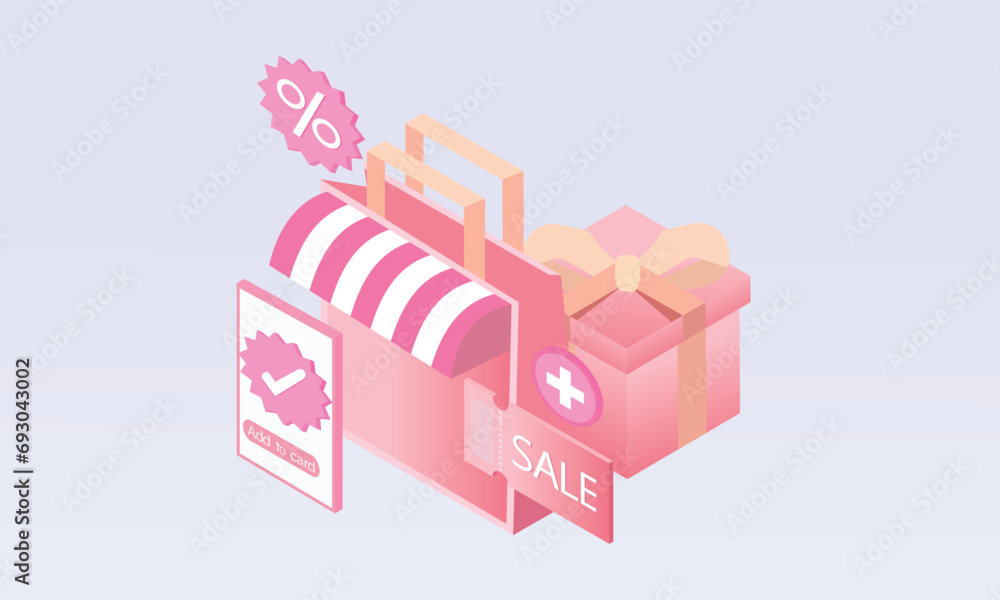 Fototapeta premium 3D Online shopping and retail.internet store. 3d render.3d handmade.3d goal for business, bank, finance, investment, money.illustration.
