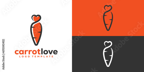 Creative Carrot Love Logo Designs.  Carrot and Love Combinantion with Modern Minimalist Style For Healthy Food Logo. Icon Symbol Design Template. photo