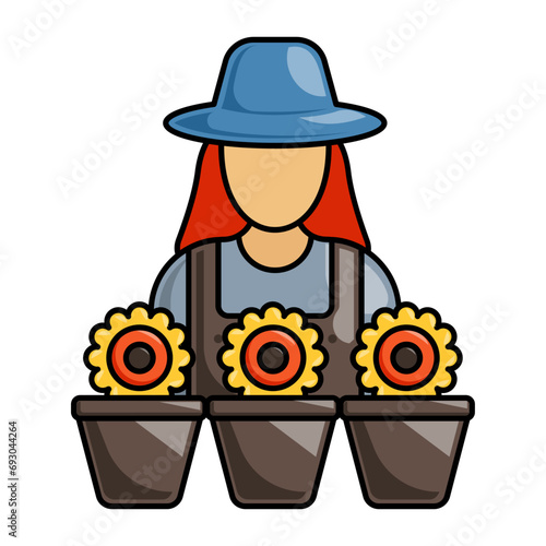 woman floriculture concept, Floral designers vector icon design, Shrubs and Trees symbol, Plants and Flowers sign, Landscaping and Garden Tools stock illustration