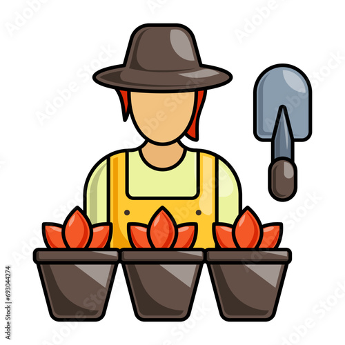 cultivator avatar concept, agriculturalist or agriculturist with Crop vector icon design, Shrubs and Trees symbol, Plants and Flowers sign Landscaping and Garden Tools stock illustration