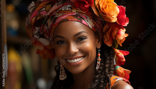 Smiling African woman exudes confidence and happiness generated by AI © Gstudio