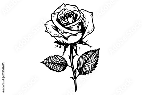 Rose flower hand drawn ink sketch. Engraving style vector illustration.