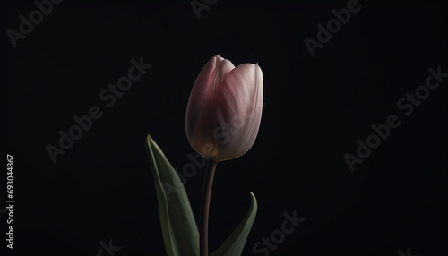 Vibrant tulip blossom in pink, purple and yellow on black generated by AI