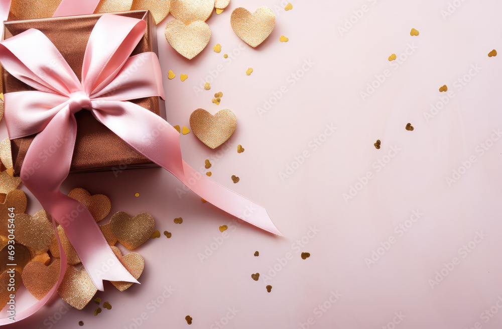 Pink ribbon and golden hearts on valentines Day valentines day background valentine s day polaroid, in the style of dark beige and gold, kawaii chic, luxurious, texture-rich, pastel-hued, vibrant, met Pink ribbon and golden hearts on valentines Day valentines day background valentine s day polaroid, in the style of dark beige and gold, kawaii chic, luxurious, texture-rich, pastel-hued, vibrant, met
