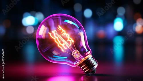 Glowing electric lamp ignites bright ideas generated by AI