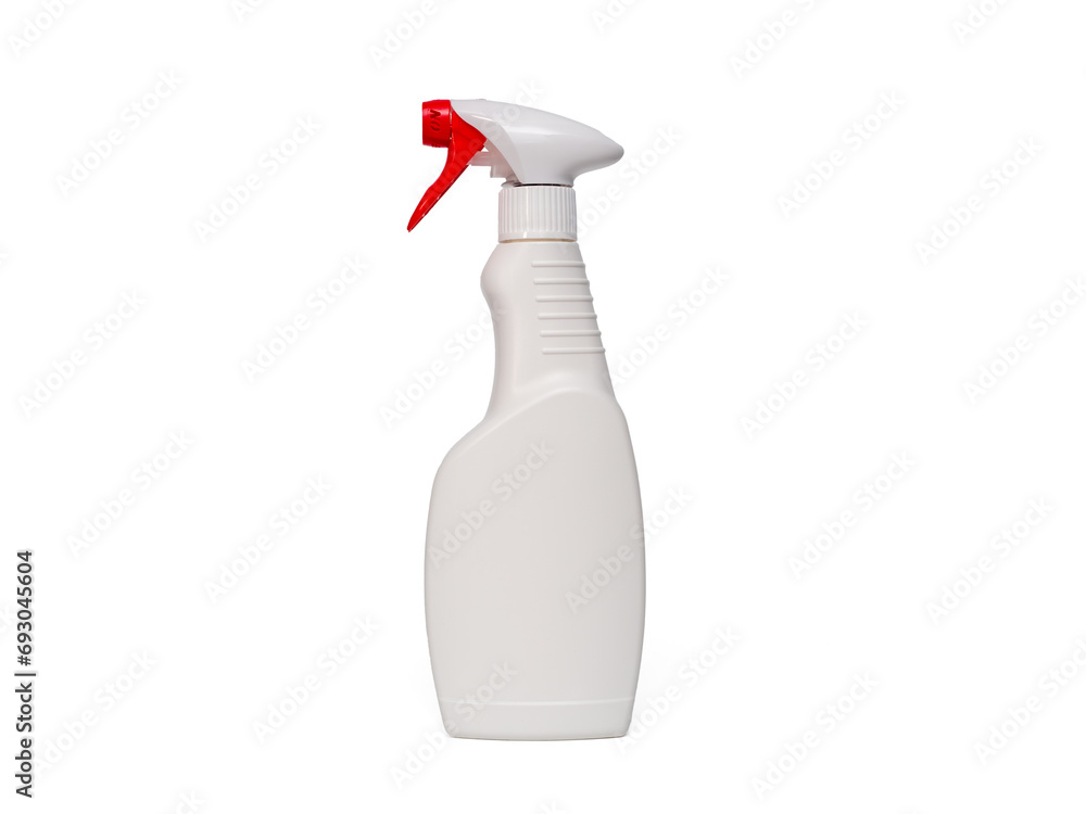 Plastic bottle with cleaning products. Spray bottle of cleaning product on a white background. Plastic bottle with cleaning products. Spray bottle of cleaning product on a white background.