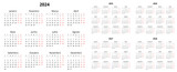 PORTUGUESE calendars 2024, 2025, 2026, 2027, 2028 years. Printable vector illustration set for Portugal