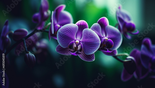 Fresh purple orchid blossom, delicate petal, nature elegance in macro generated by AI