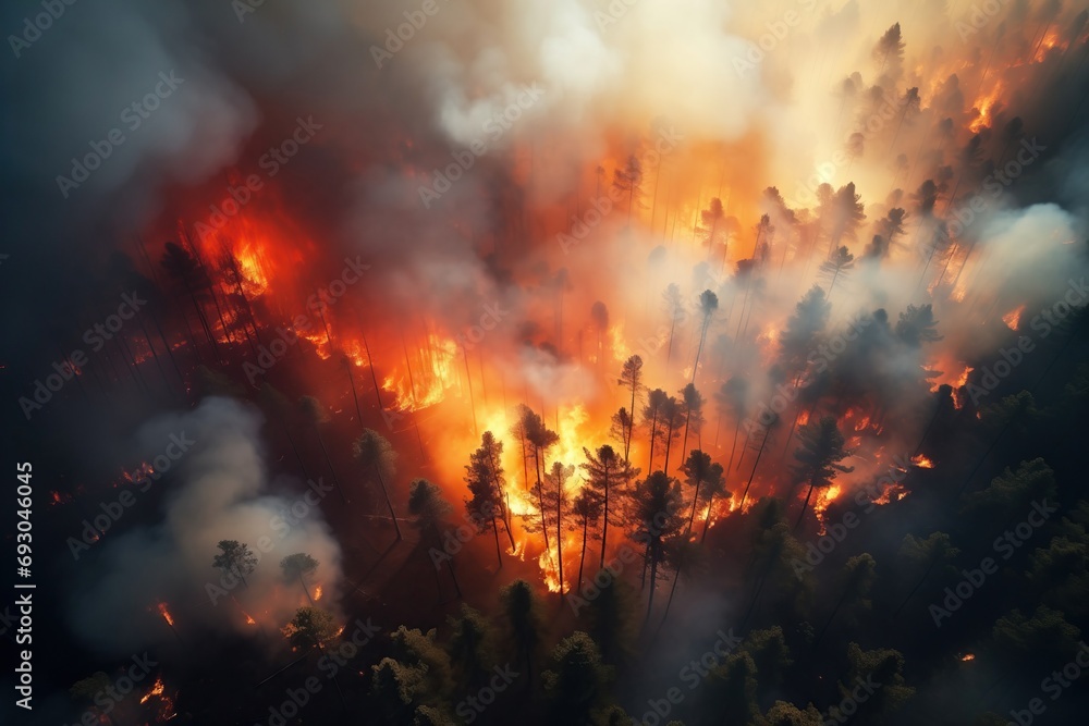 Aerial View of Forest Fire in a Breathtaking Natural Landscape Aerial View of Forest Fire in a Breathtaking Natural Landscape