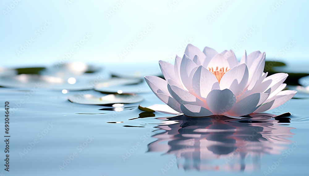 Lotus water lily, pink blossom, floating on water generated by AI
