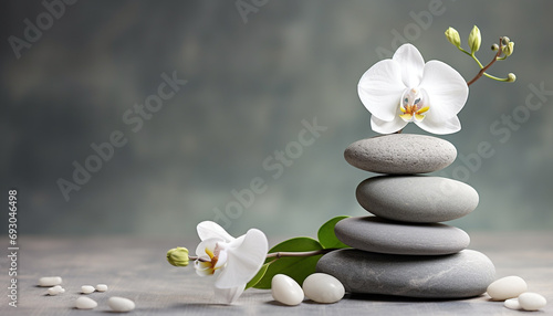 Stack of pebbles, balancing in harmony, spa relaxation generated by AI