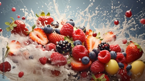 A bunch of fruit and berries is falling into the water © NK