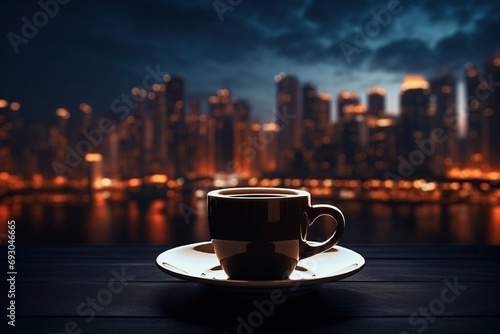 A Refreshing Cup of Coffee Enjoyed Against a Beautiful City Backdrop