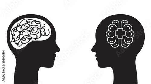 illustration of misunderstanding communication, head silhouette mental health