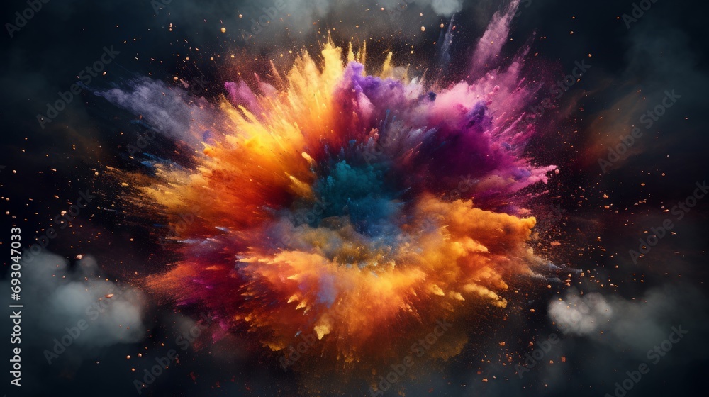 A colorful explosion of colored powder in the air - obrazy, fototapety, plakaty 