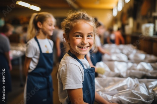 Volunteer Girl Smiling While Helping in a Community Kitchen
 photo