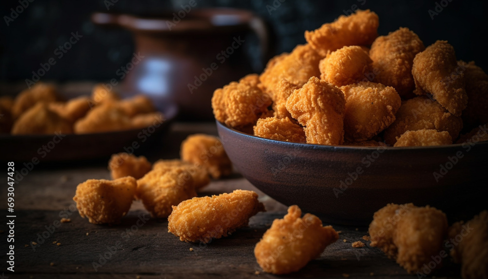 Rustic homemade meal Deep fried fish with crunchy coconut breading generated by AI Rustic homemade meal Deep fried fish with crunchy coconut breading generated by AI