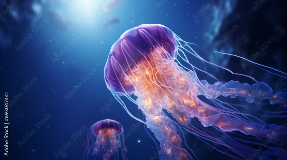 A purple jellyfish floating in the water
