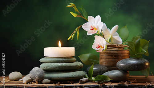 Relaxation and harmony in nature candlelit spa generated by AI