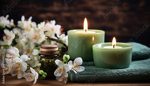Relaxation in nature, candlelight, aromatherapy, spa treatment generated by AI