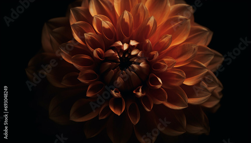 Vibrant petals of multi colored dahlias on black background create abstract beauty generated by AI