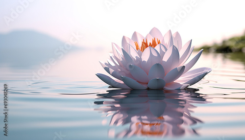 Beautiful lotus flower reflects tranquility on water generated by AI