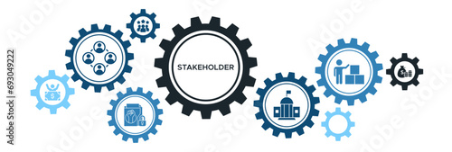 Stakeholder relationship banner web icon vector illustration concept for stakeholder investor government and creditors with icon of community trade unions suppliers and customers. photo