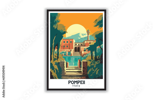 Pompeii, Italy. Vintage Travel Posters. Vector illustration, art. Famous Tourist Destinations Posters Art Prints Wall Art and Print Set Abstract Travel for Hikers Campers Living Room Decor

