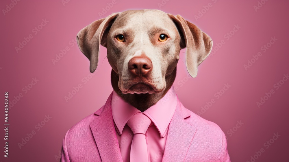 An impressive and professional-looking dog in modern business attire, emanating a cool and stylish vibe. An impressive and professional-looking dog in modern business attire, emanating a cool and stylish vibe.
