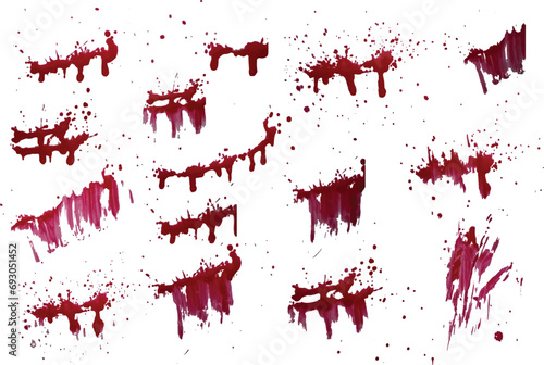 Set of blood drop and splatter isolated background. red ink splashes. Realistic collection of bloody splatter blob of blood background
