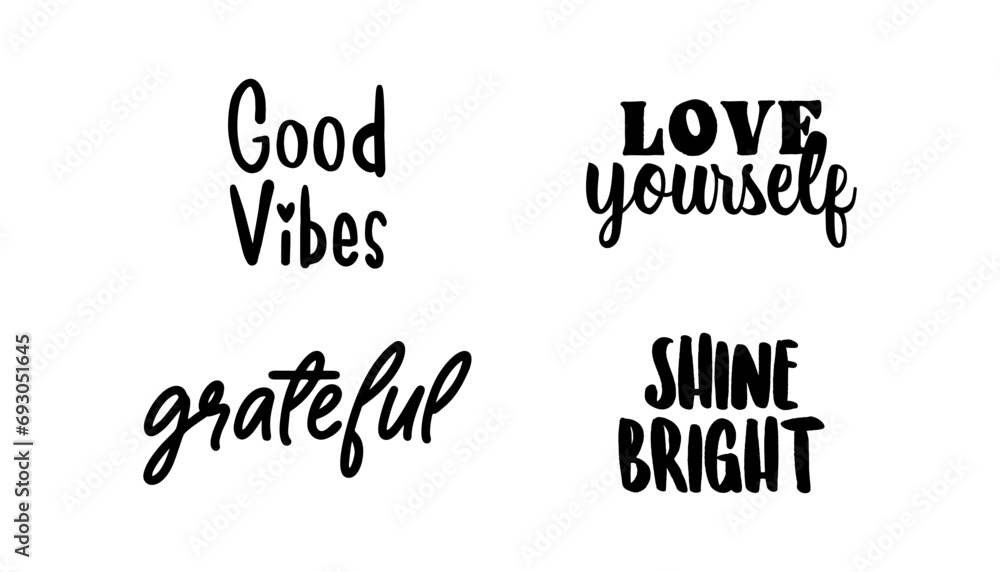 Fototapeta premium Positive thinking messages. Motivational quotes. Inspirational phrases. Decorative wisdom lettering.