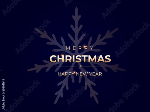 Happy new 2024 year. Minimalistic christmas template.  Elegant gold text with light. 