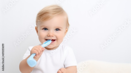 cute little child brushing teeth