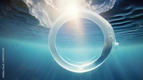 underwater bubble ring ascends towards the sun photo