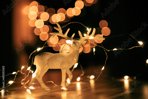 Christmas decorations and golden lights 