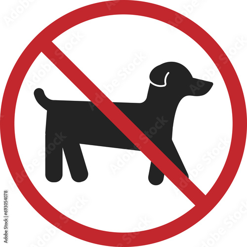 Isolated pictogram prohibition sign of no pets allowed, animal do not enter with illustration dog in red circle crossed out