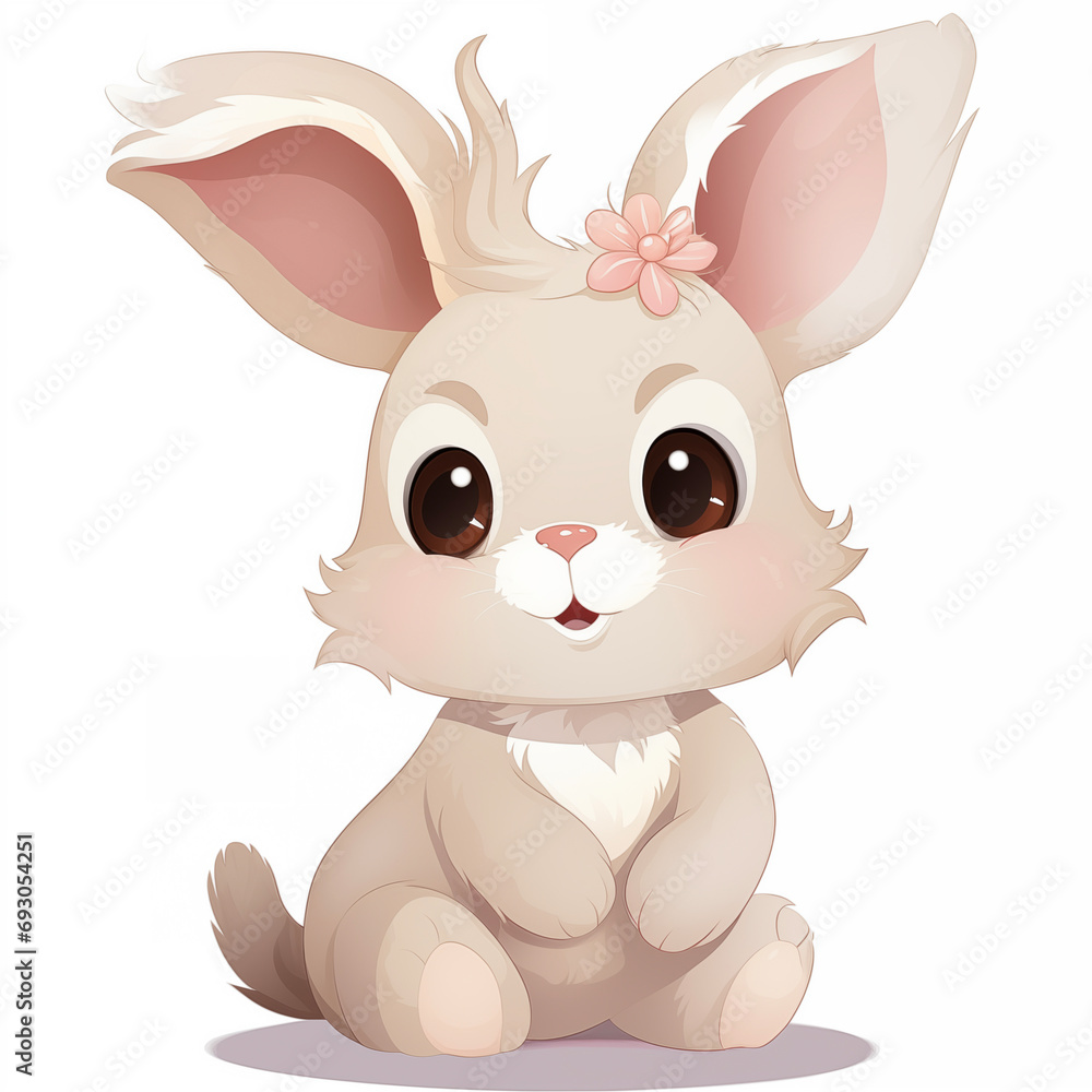 Cute bunny with pink flower on his head Cute bunny with pink flower on his head