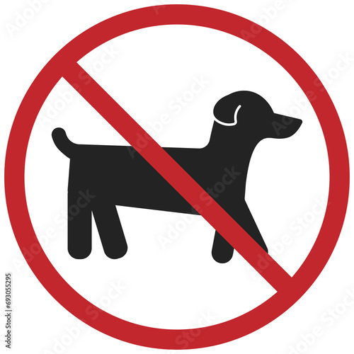 Printable sticker design prohibition sign of no pets allowed, animal do not enter with illustration dog in red circle crossed out