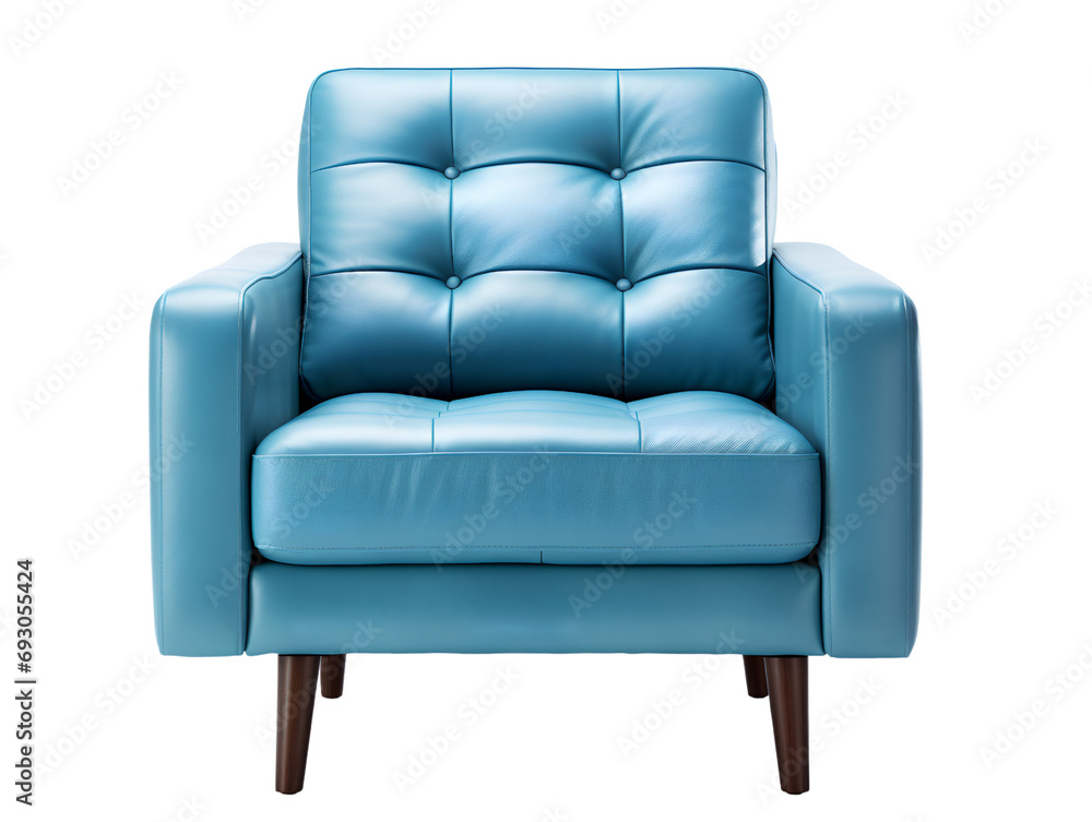 Sleek Modern Blue Armchair, isolated on a transparent or white background